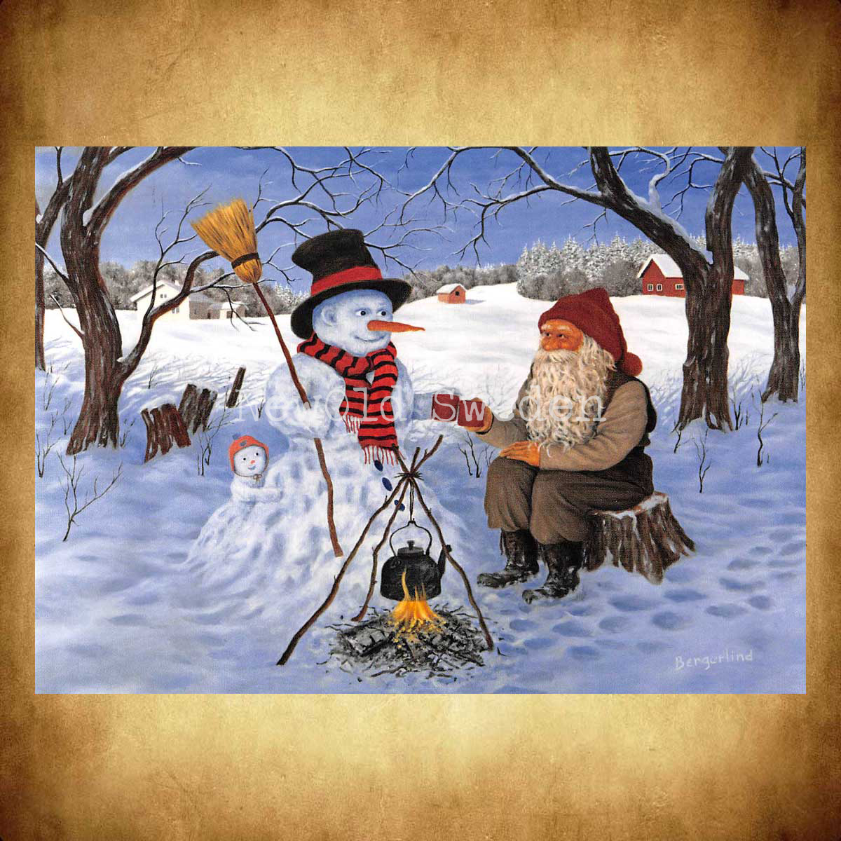 Snögubbe-Fika Vykort 565 Jan Bergerlind - 908 - 2