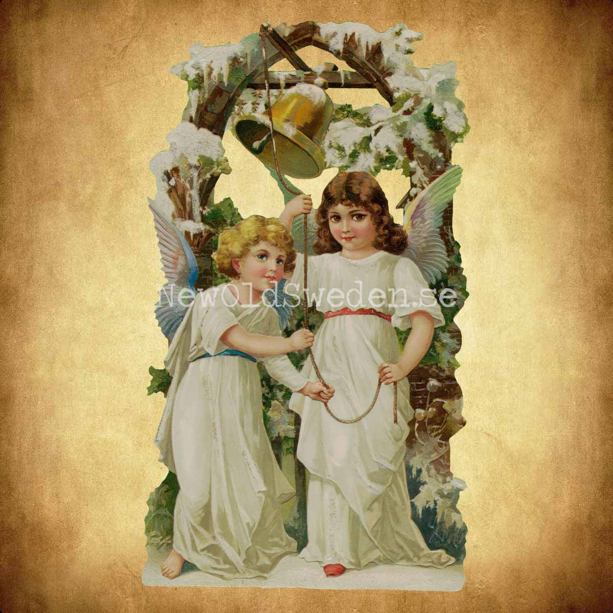 Angels ringing a Bell 9x16.5 cm - Bokmärke © Ernst Freihoff 5128 - 2