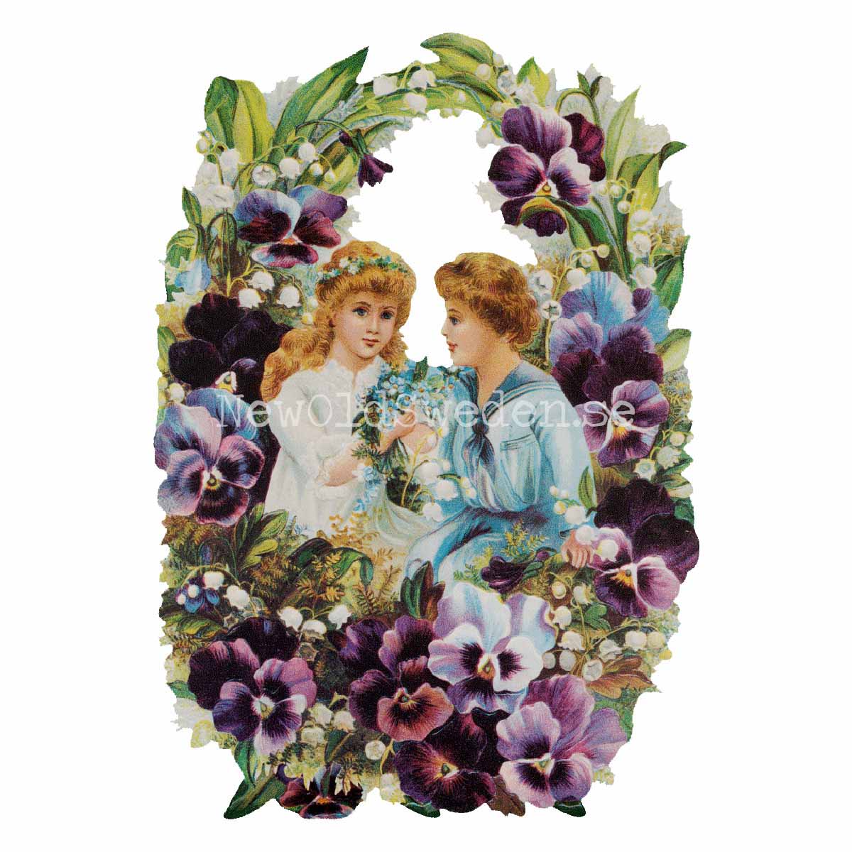 Two Children in a Basket with Pansies 11x16.5 cm - Bokmärke © Ernst Freihoff 5133 - 3