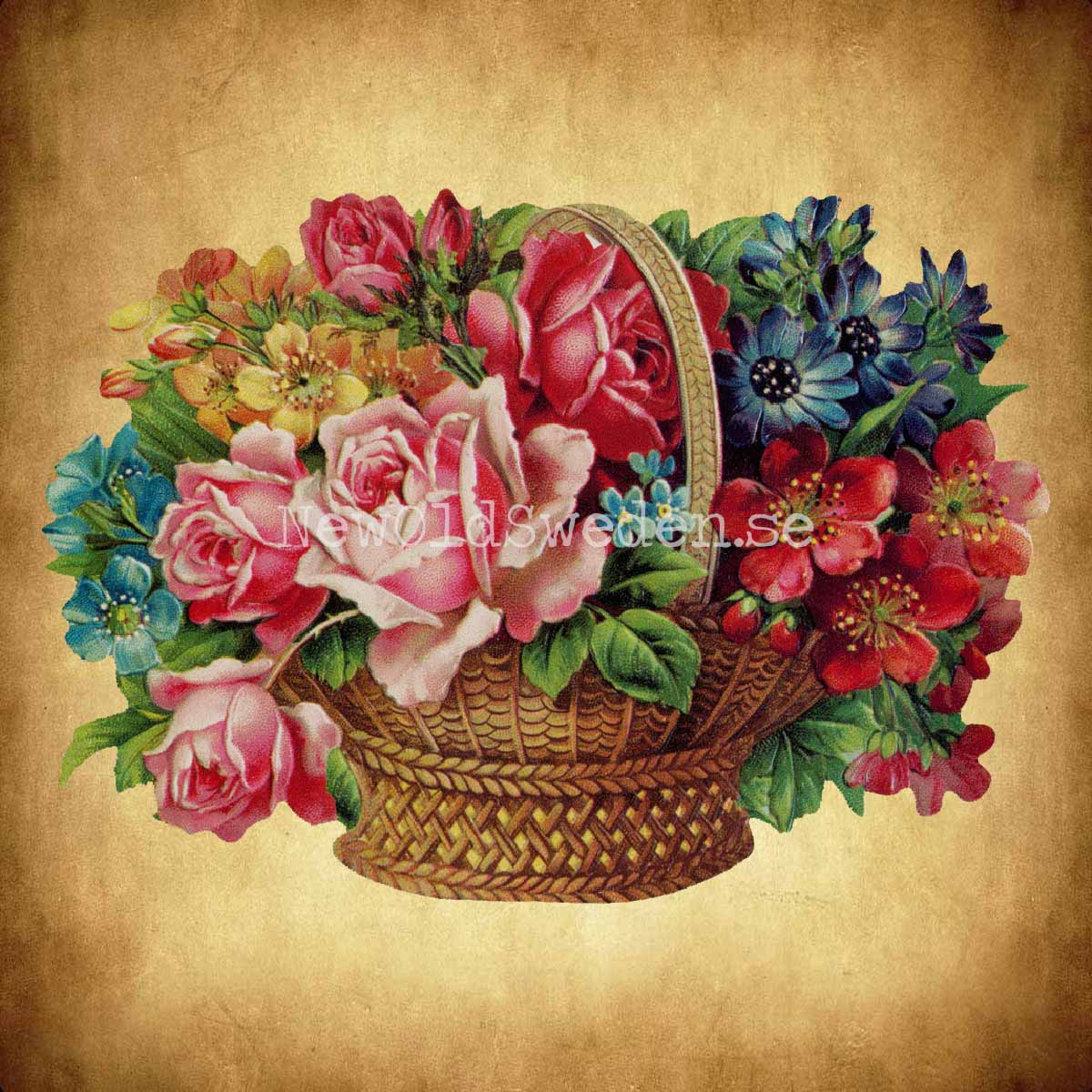 Basket with wild Roses 16x11 cm - Bokmärke © Ernst Freihoff 5142 - 2