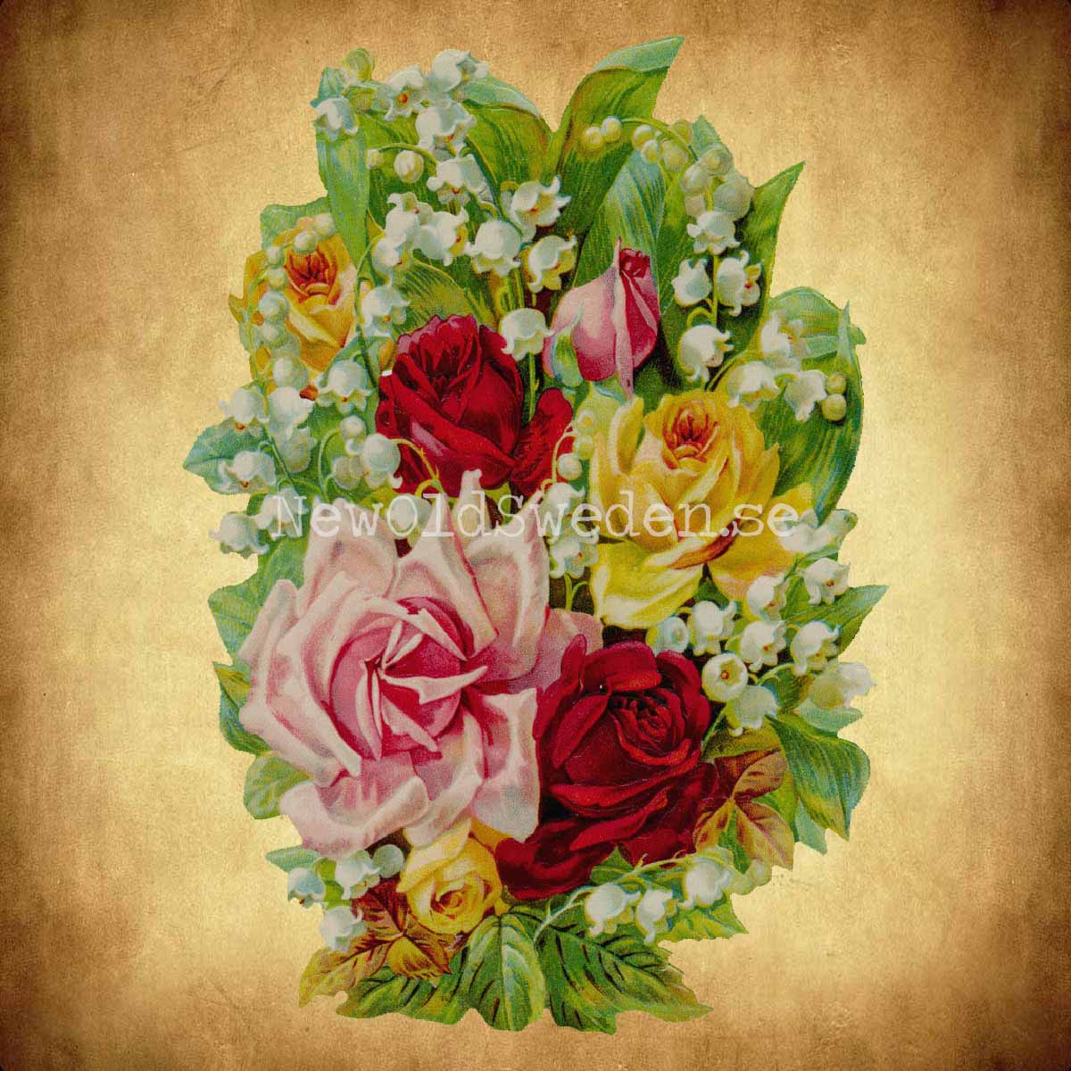 Roses with Lilies of the Valley 11x16 cm - Bokmärke © Ernst Freihoff 5166 - 2