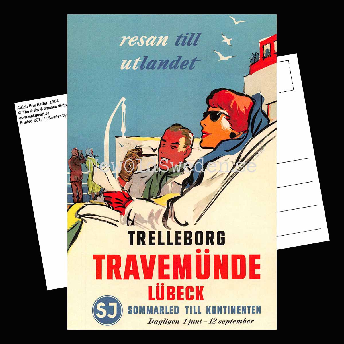 TRELLEBORG TRAVEMÜNDE LÜBECK SJ - 1954 - Vykort 12 x 18 cm - 2