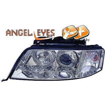 AUDI A6 97-01 - Strålkastare Angel Eyes Chrome Xenon/H7
