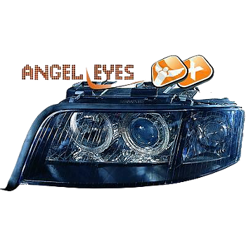 AUDI A6 97-01 - Strålkastare Angel Eyes Klarglas/Svart H7/H7