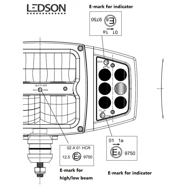 LEDSON Plogljus i LED med hel/halv, positionsljus & blinkers  80W  Uppvärmt Glas - 7