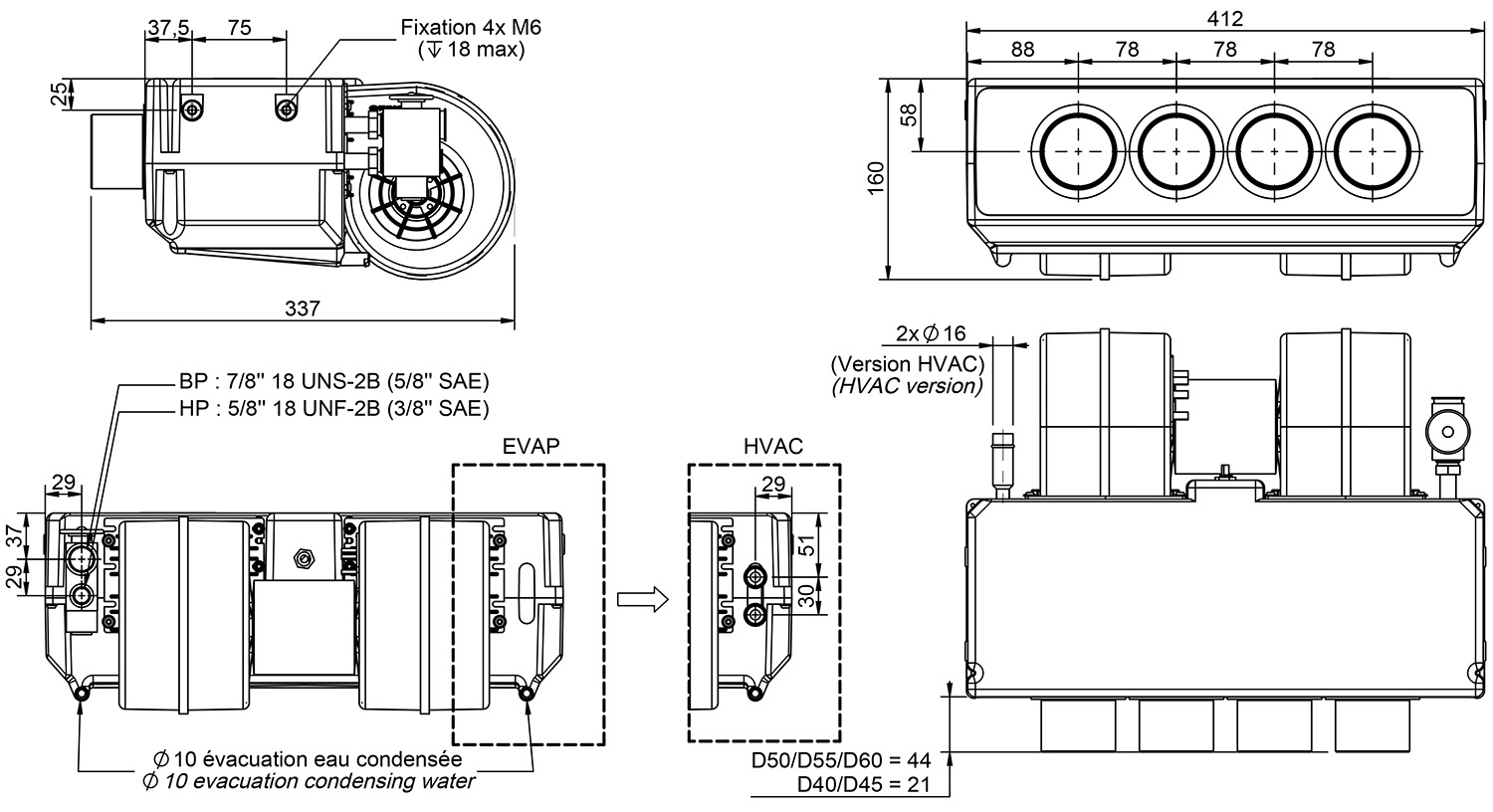 Värmepaket 7kW / Kylning 6.65kw Austral Performer HVAC 60mm x 4 12v - 3