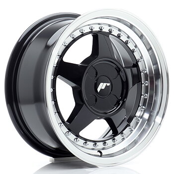 JR Wheels JR6 15x7 ET20-35 4H BLANK Gloss Black w/ Machined Lip