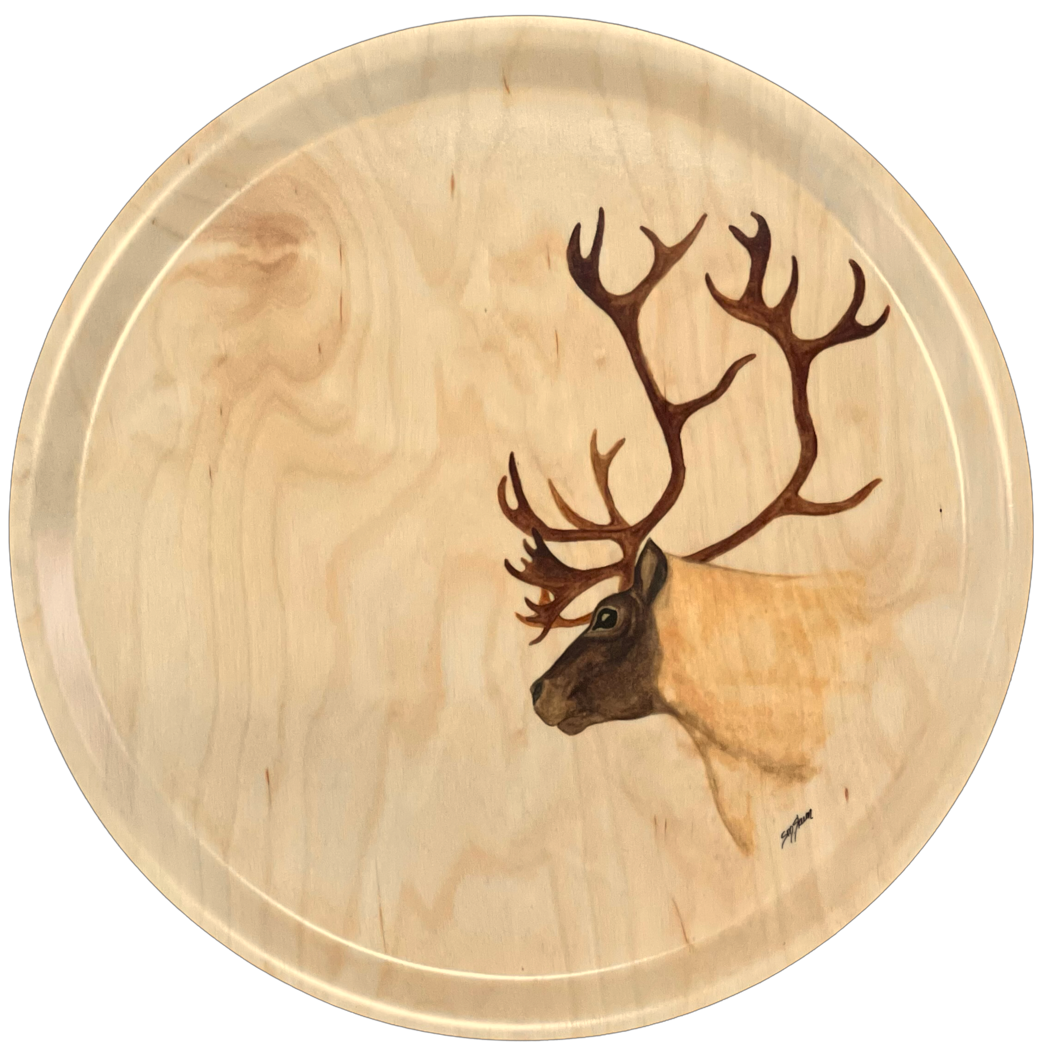 Round tray 38 cm - Reindeer - Boazu - Birch - Team Lapland