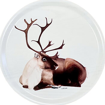 Round tray 38 cm - Resting reindeer - Winter birch