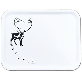 Rectangular tray 43x33 cm - Reindeer with tracks - White