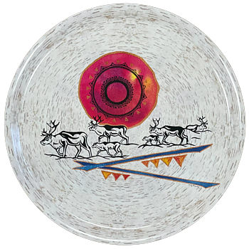 Round tray 38 cm - Reindeer herd - Birch bark