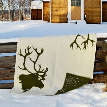 Wool blanket - Leila - Ren med spår - Green/Off-white