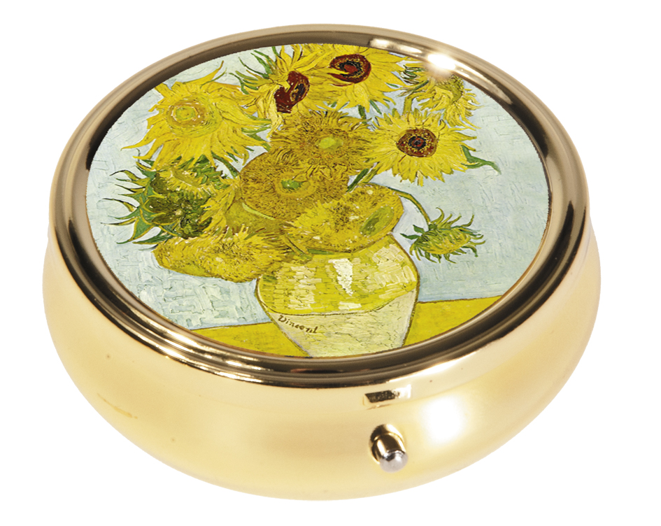 Rund pillerask med spegel, stor, Solrosor, Van Gogh, TEMA-produkt