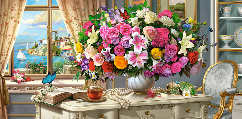 Summer Flowers and Cup of Tea, puslespil med 4000 brikker (C-400263) 