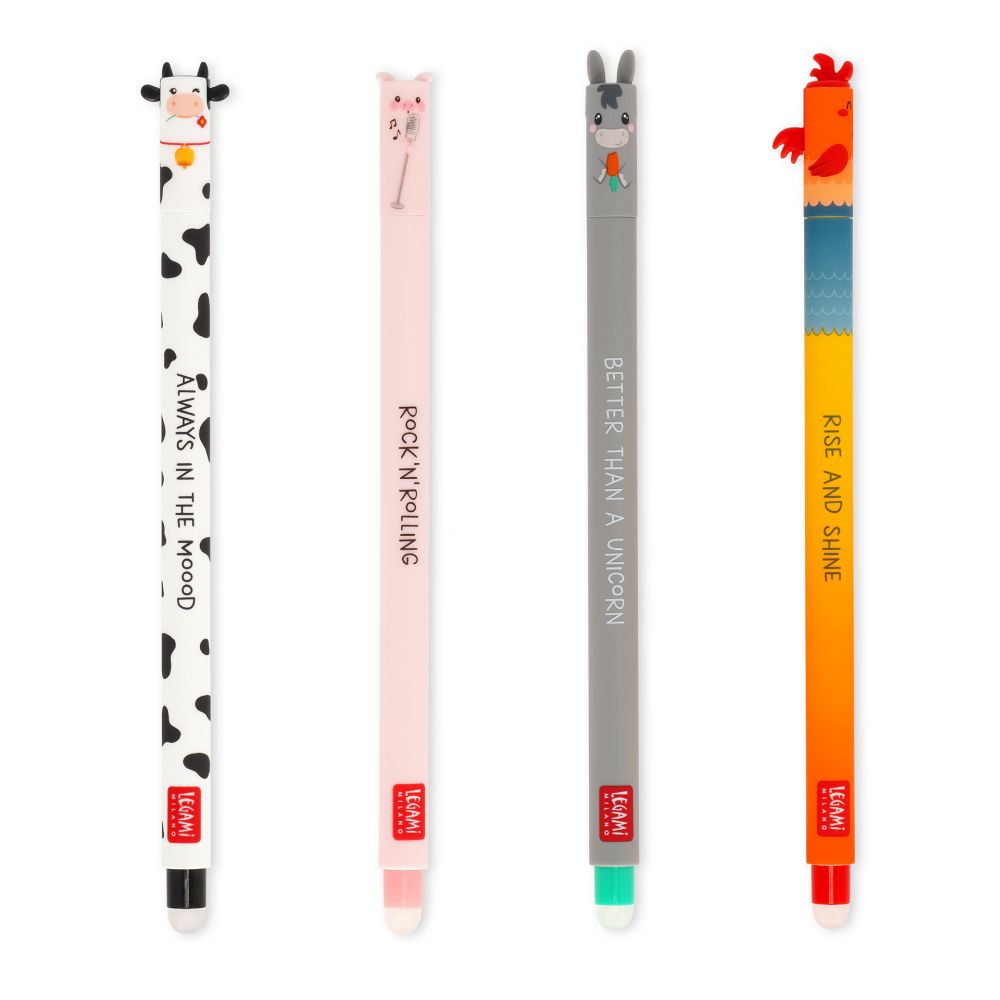 Erasable gel pen, 4-pack, Farm sweet farm, Ko/Gris/Åsna/Tupp - 3