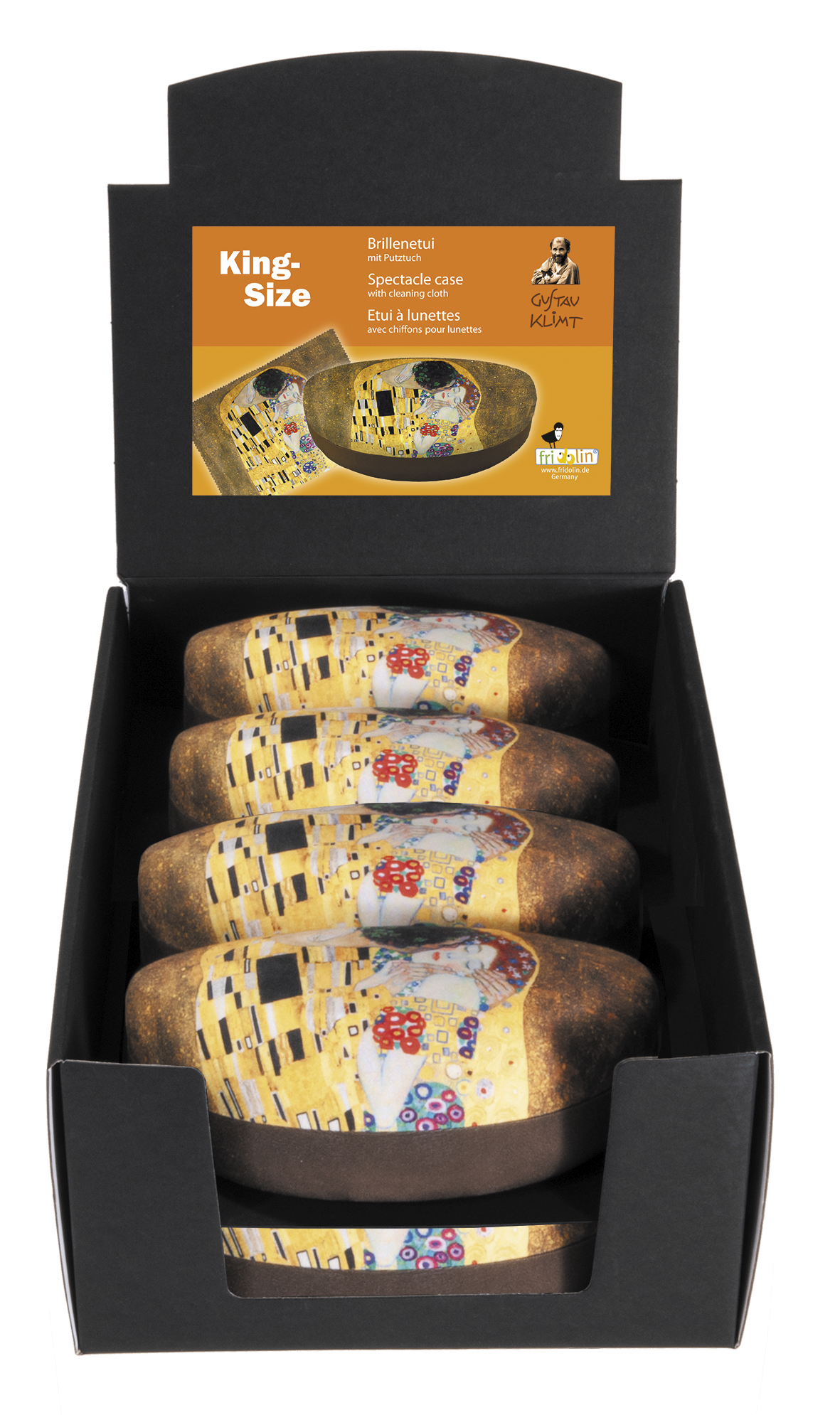 King-size brilleetuier med pudseklude, Gustav Klimt, Borddisplay med 8 stk. TEMA-produkt
