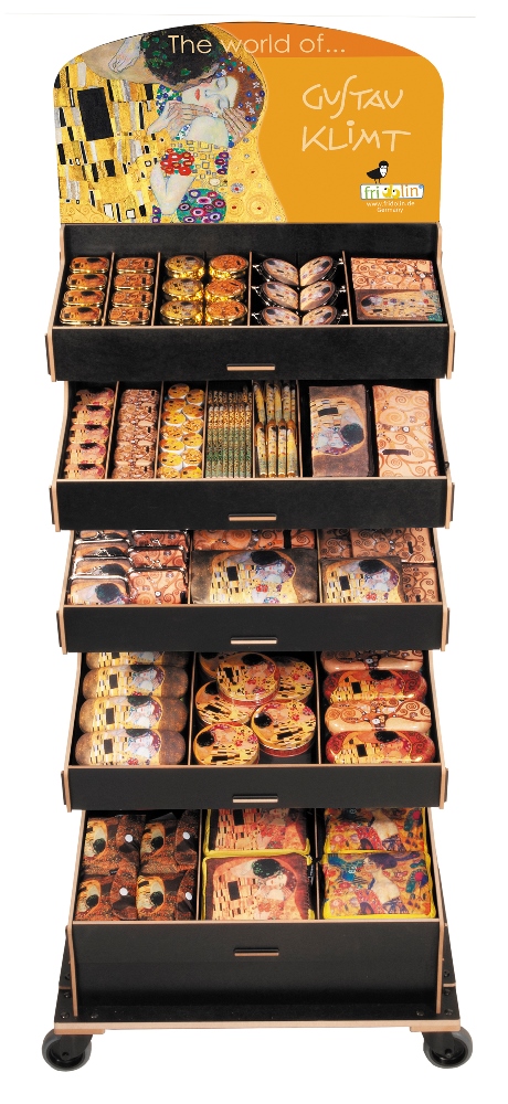 Gulvdisplay med bestseller Gustav Klimt-artikler, TEMA-produkt
