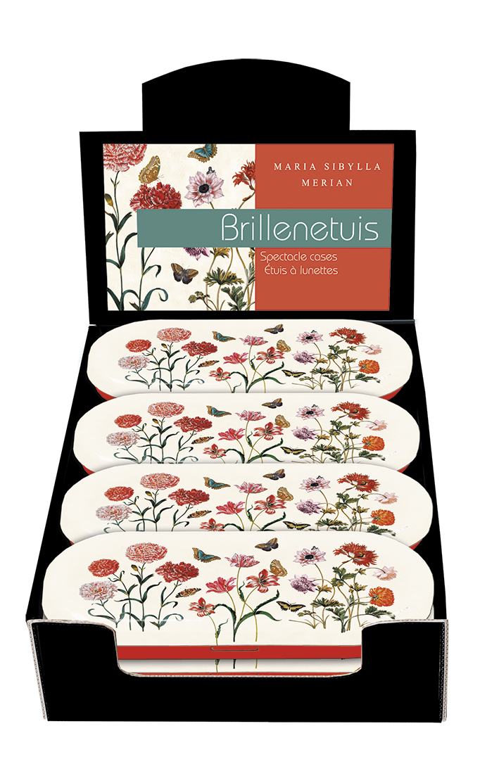 Glasögonetuier, Maria Sibylla Merian, Bordsdisplay med 12 st.