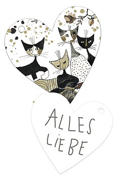 Gaveetiketter, Cats Sepia, hjerteformede, Rosina Wachtmeister, 10 stk. i en pose.