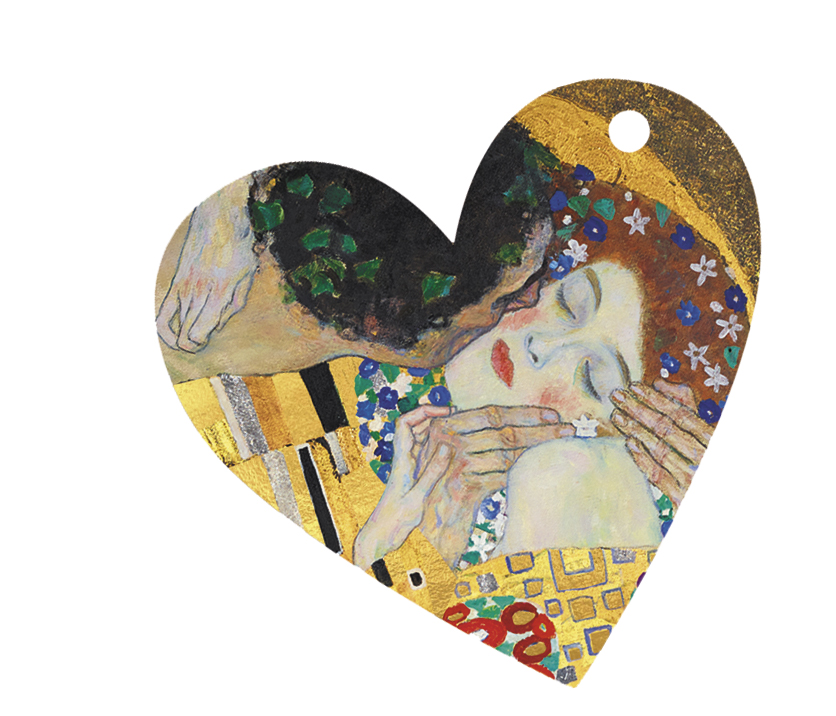 Presentetiketter, Kyssen, hjärtformad, Gustav Klimt,  10 st i en påse.