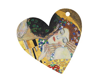 Presentetiketter, Kyssen, hjärtformad, Gustav Klimt,  10 st i en påse.