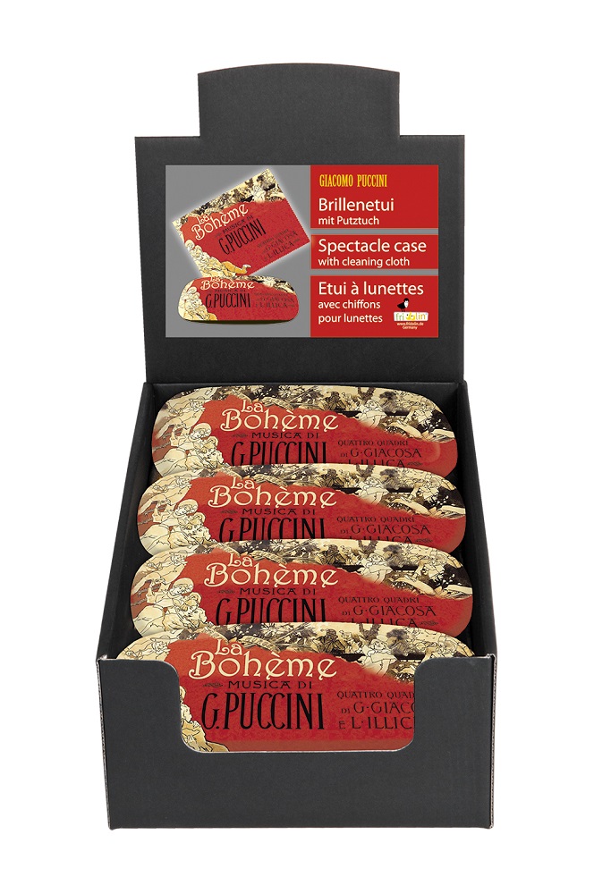 Brilleetuier med pudseklude, Puccini, La Bohème, Borddisplay med 8 stk. TEMA-produkt