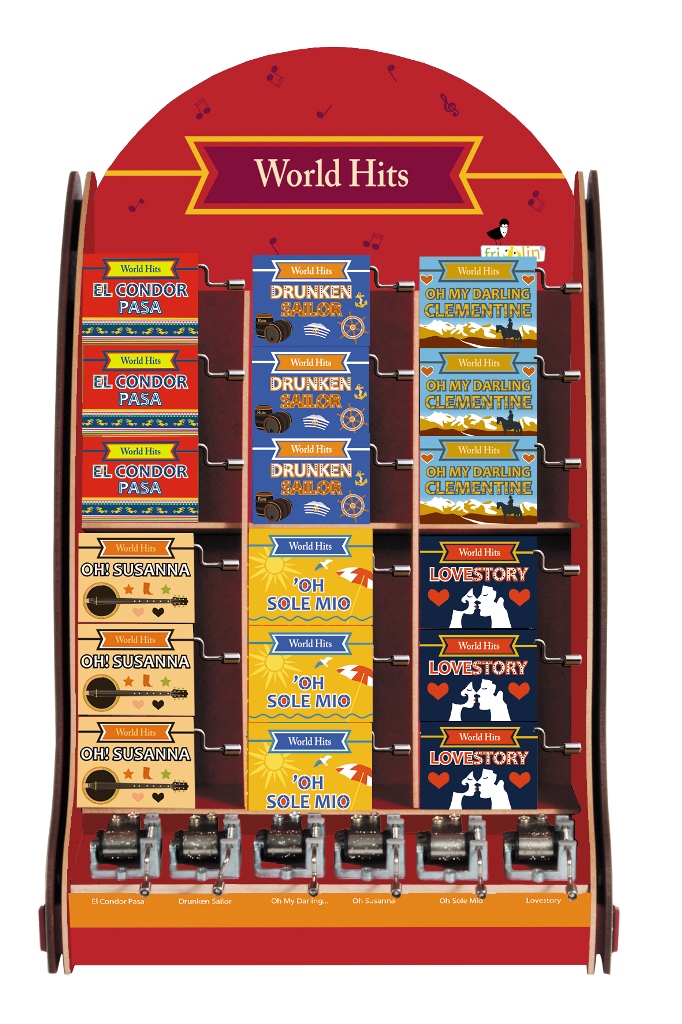 Spilledåser, Art & Music Box-display, World Hits 3, Borddisplay med 36 stk.+6 stk. demo.