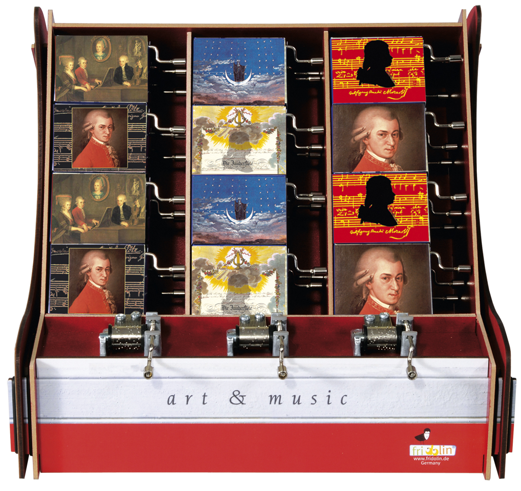 Speldosor, Art & Music Box-display, Mozart, med 36 st.+3 st. demo., TEMA-produkt