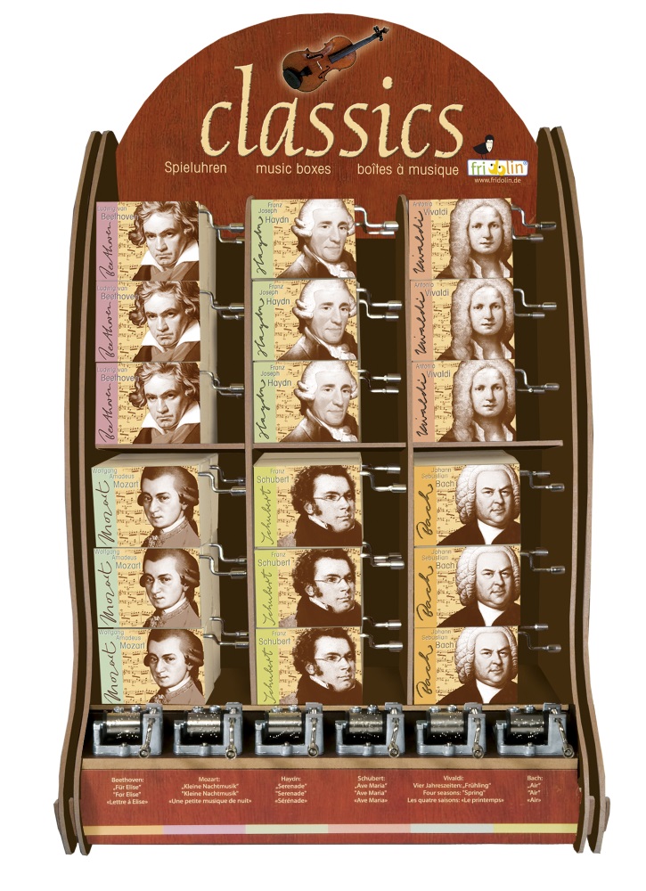 Speldosor, Art & Music Box-display, Classics 1, Bordsdisplay med 36 st.+6 st. demo., TEMA-produkt