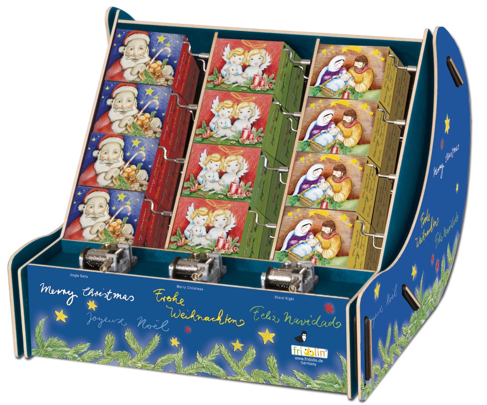 Spilledåser, Art & Music Box-display, Merry Christmas, med 36 stk. + 3 stk. Demo.