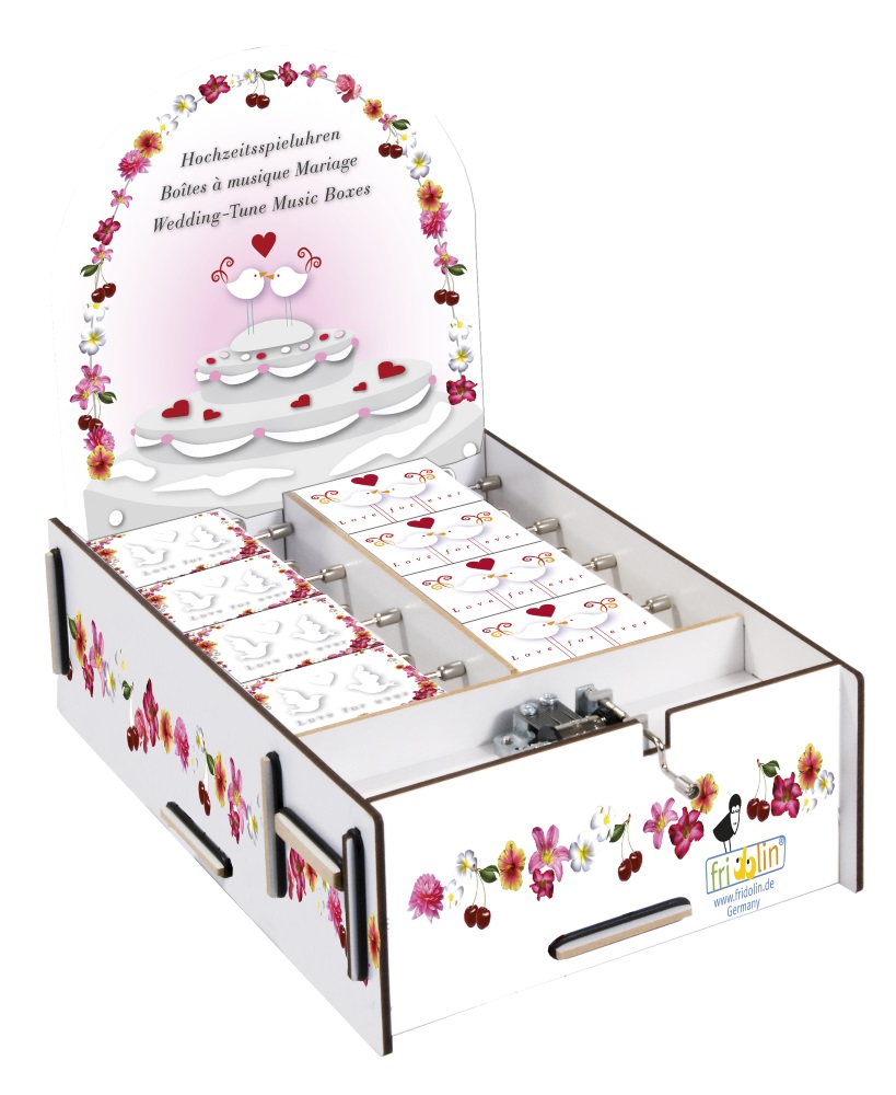 Spilledåser, Art & Music Box-display, Bryllup, med 16 stk. + 1 stk. Demo.