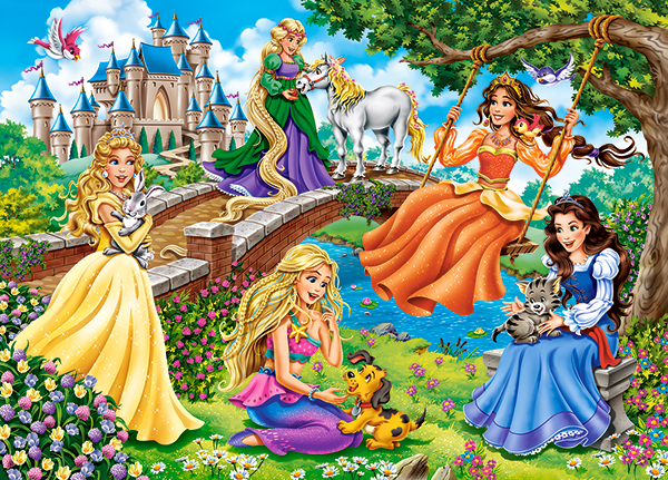 Princesses in Garden, puslespil med 180 brikker (B-018383)