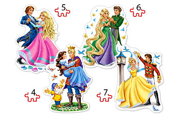 Princesses in Love, 4 pussel  - figurformade, 4, 5, 6 och 7 bitar (B-04461)