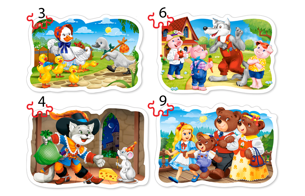 Classic Fairy Tales, 4 pussel - 3, 4, 6 och 9 bitar (B-005086)