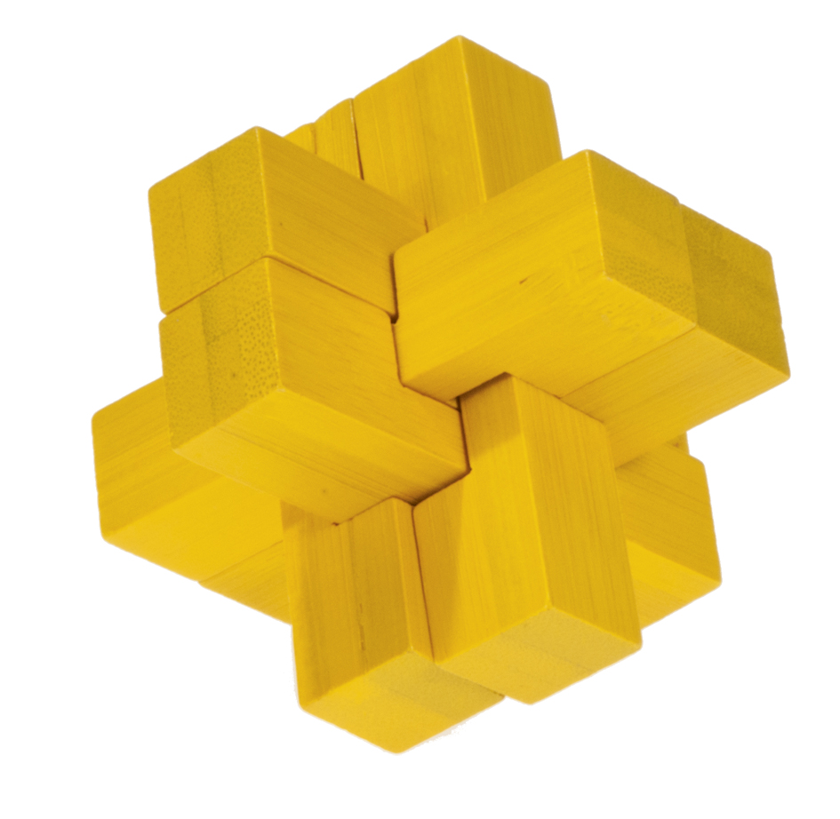 Bambu-3D-pussel, färgat, Block-kors, gul, Svårighetsgrad: 4/5