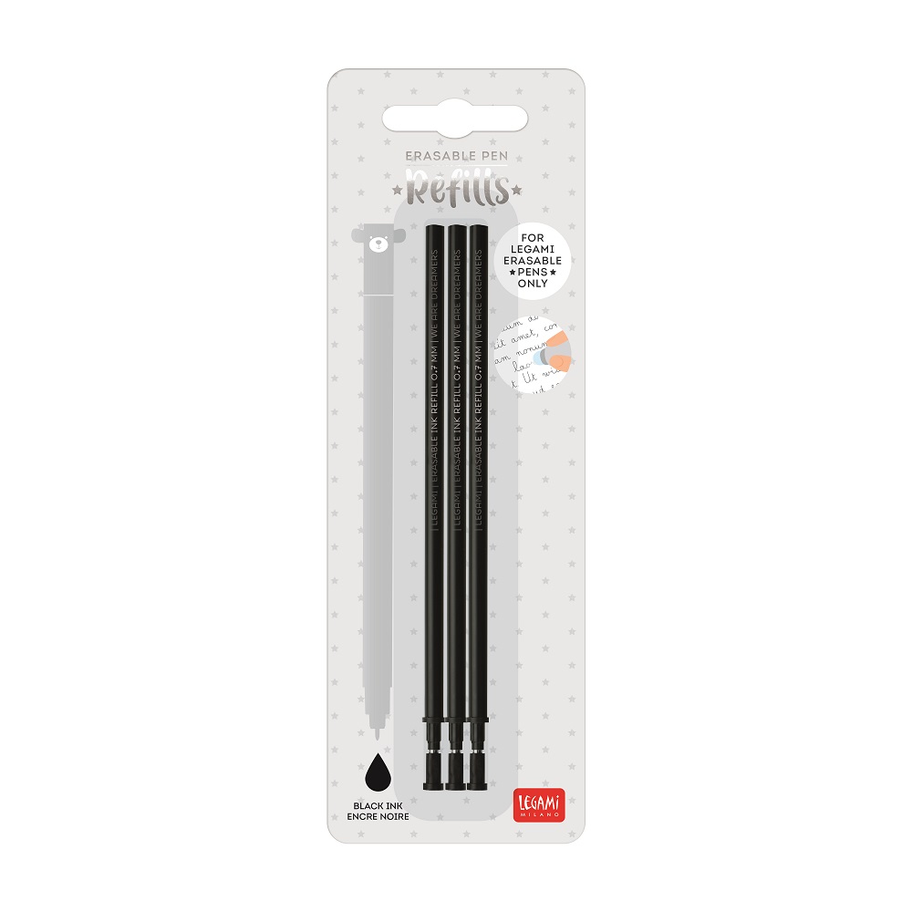 Refills för Erasable gel pens, 3 st., svarta