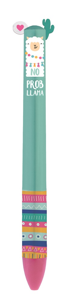 Click & Clack, Lama, aqua och rosa, Kulspetspenna med två färger