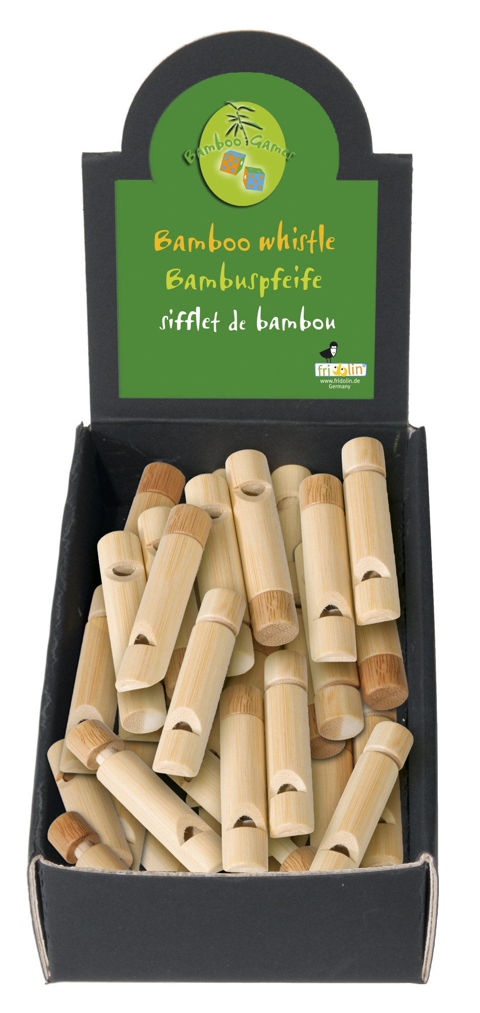 Bambu-visselpipor Magic whistle, Bordsdisplay med 24 st.