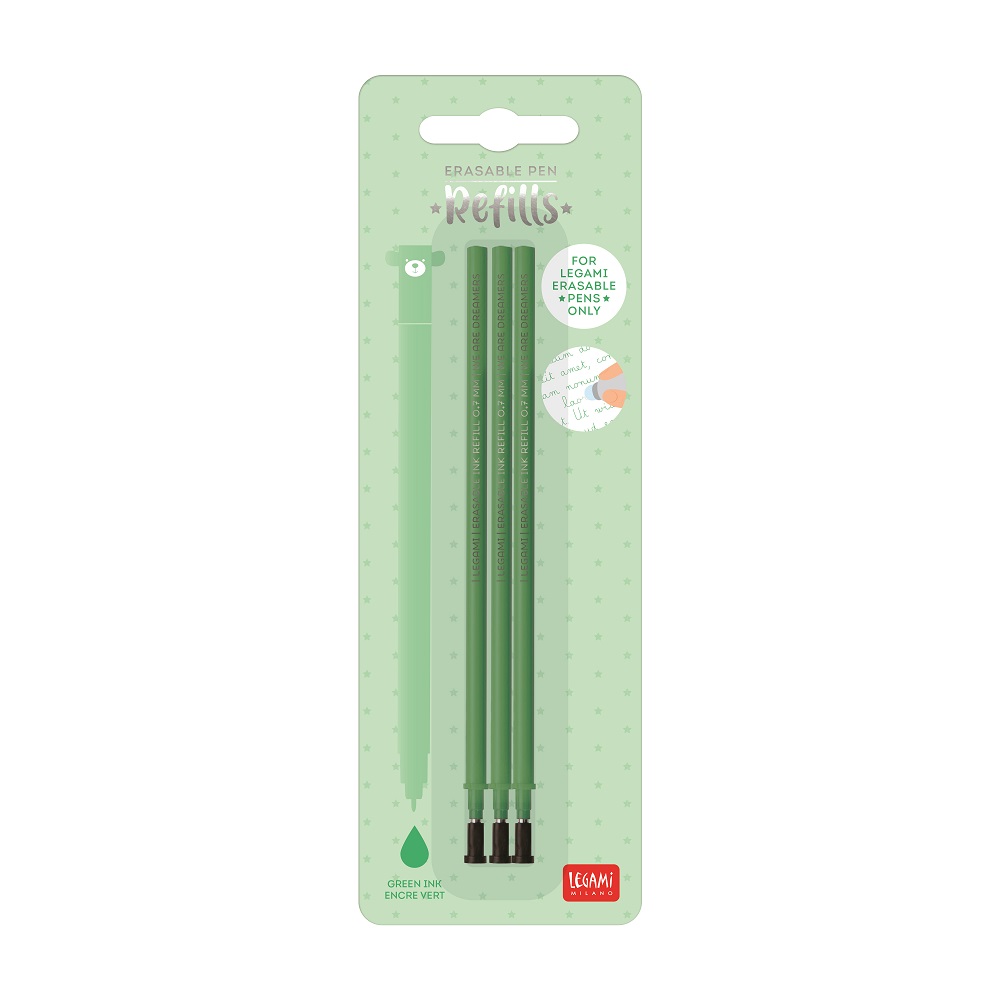 Refills för Erasable gel pens, 3 st., gröna