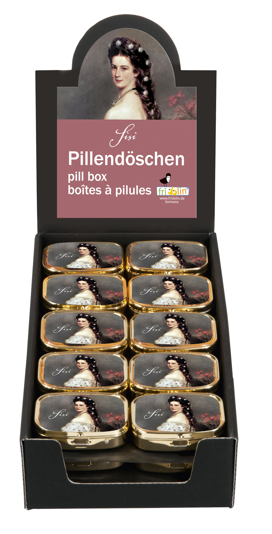 Pilleraskar med spegel, Sisi, Bordsdisplay med 30 st., TEMA-produkt