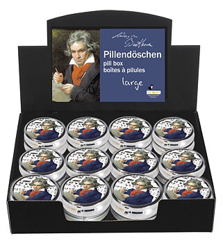 Runda pilleraskar med spegel, stor, Ludwig van Beethoven, Bordsdisplay med 24 st., TEMA-produkt