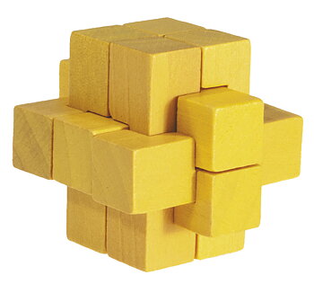 Træ-3D-puslespil, Blockkors, gul, Sværhedsgrad 4/5