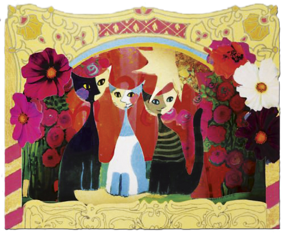 3D-kort, Tre katter och blommor, Rosina Wachtmeister (37300001/67201)