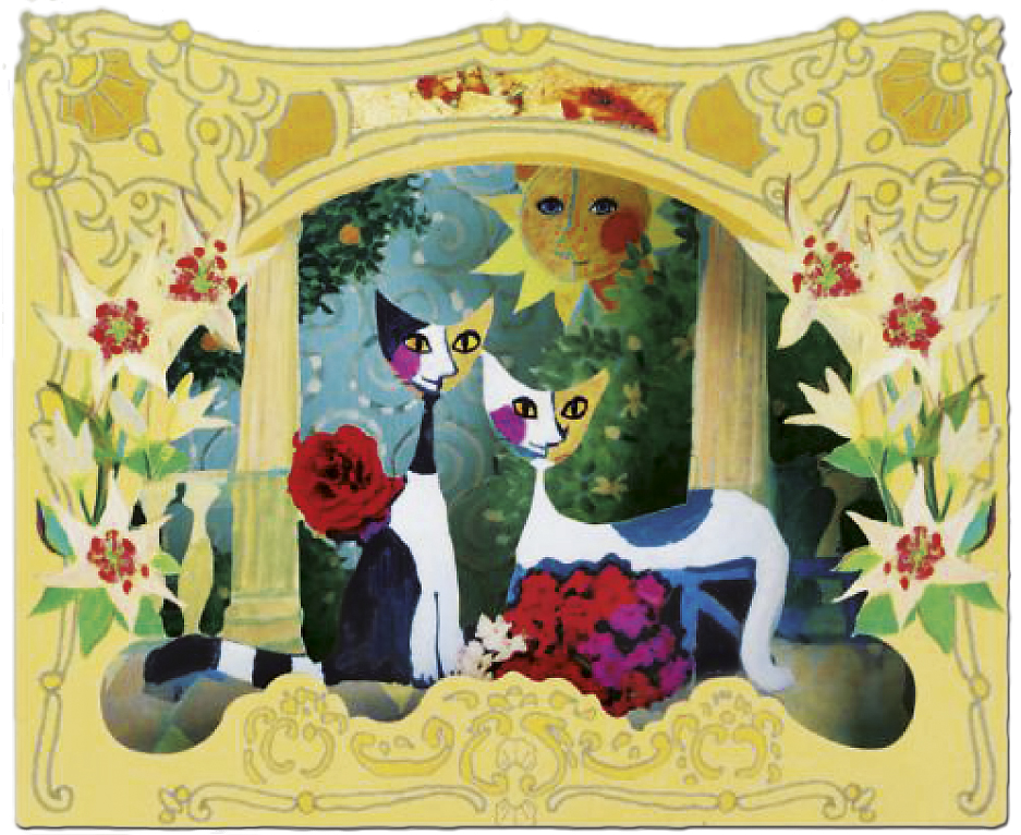 3D-kort, to katte og blomster, Rosina Wachtmeister (37300002/67202)