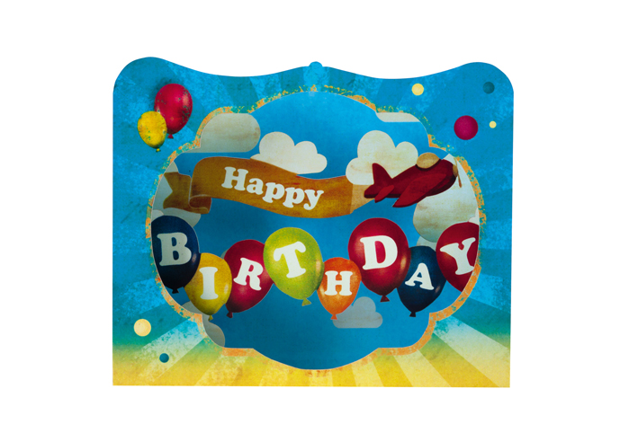 3D-kort, Happy Birthday Flyvemaskine ballon (0450)
