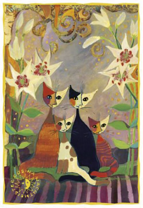 Dobbeltkort med kuverter, Fire katte og blomster, Rosina Wachtmeister (33007004/67004)