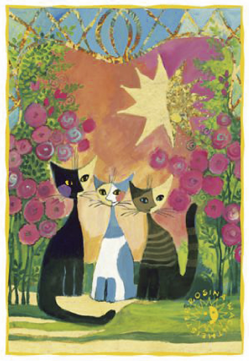 Dobbeltkort med kuverter, Tre siddende katte, Rosina Wachtmeister (33007010/67010)