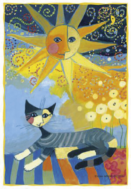 Dobbeltkort med kuverter, Liggende kat under solen, Rosina Wachtmeister (33007017/67017)