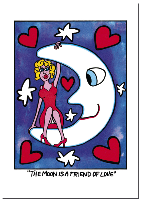 Dobbeltkort med kuverter, The moon is a friend of love, James Rizzi TEMA-produkt