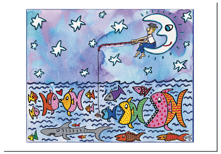 Enkla kort, Fishing by the light of the moon, James Rizzi, TEMA-produkt